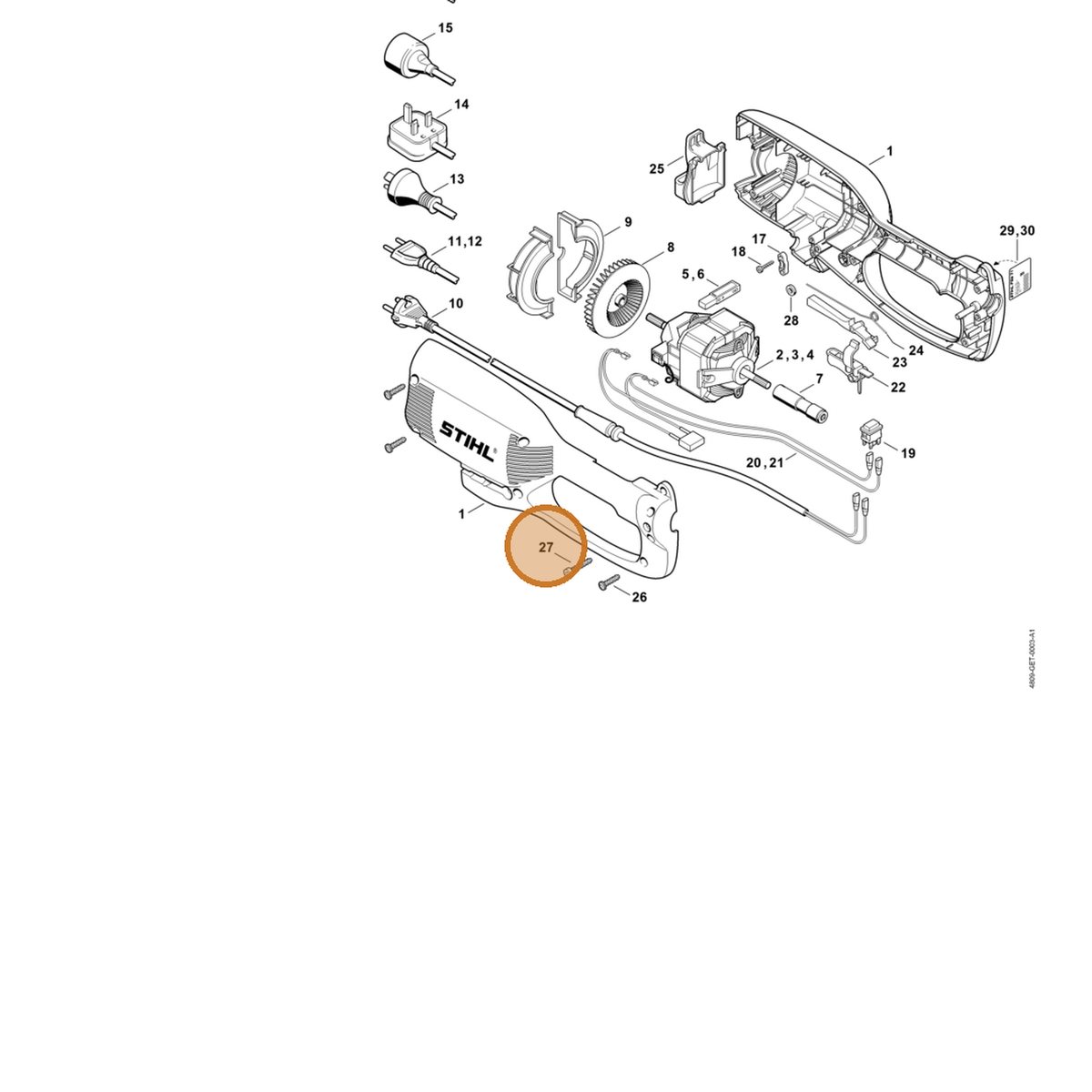 STIHL part 9074-478-4409 — IPL diagram snippet (6x zoom, amber highlight)