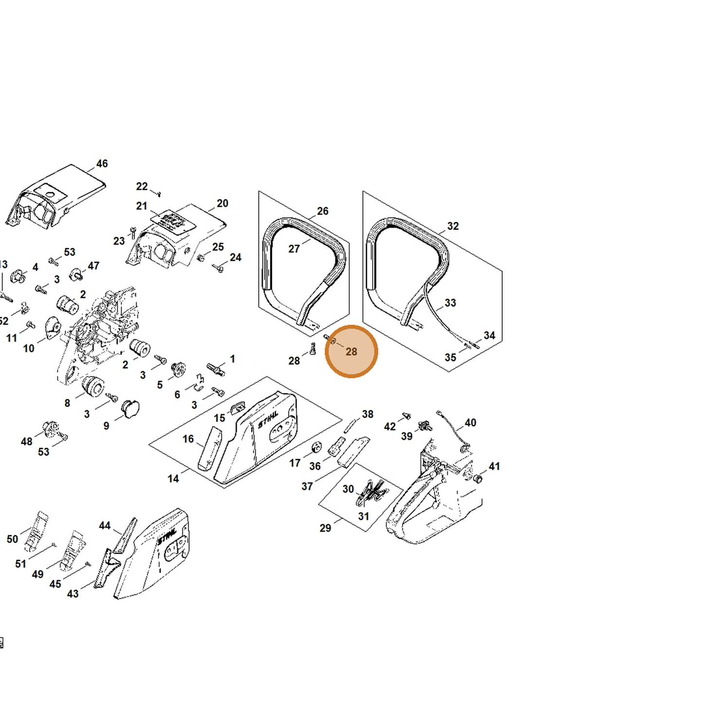 STIHL part 9074-478-4435 — IPL diagram snippet (6x zoom, amber highlight)
