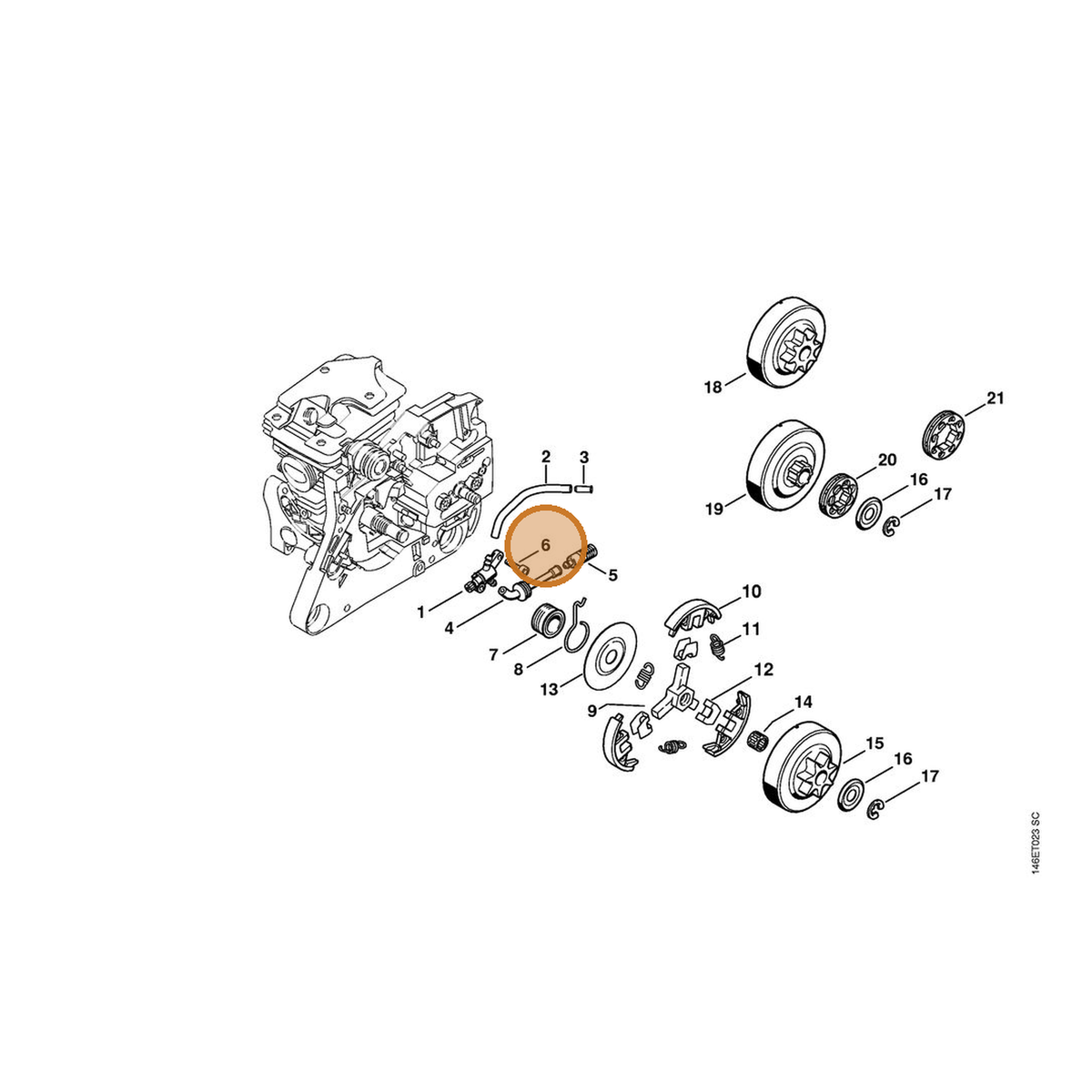 STIHL part 9075-478-3016 — IPL diagram snippet (6x zoom, amber highlight)