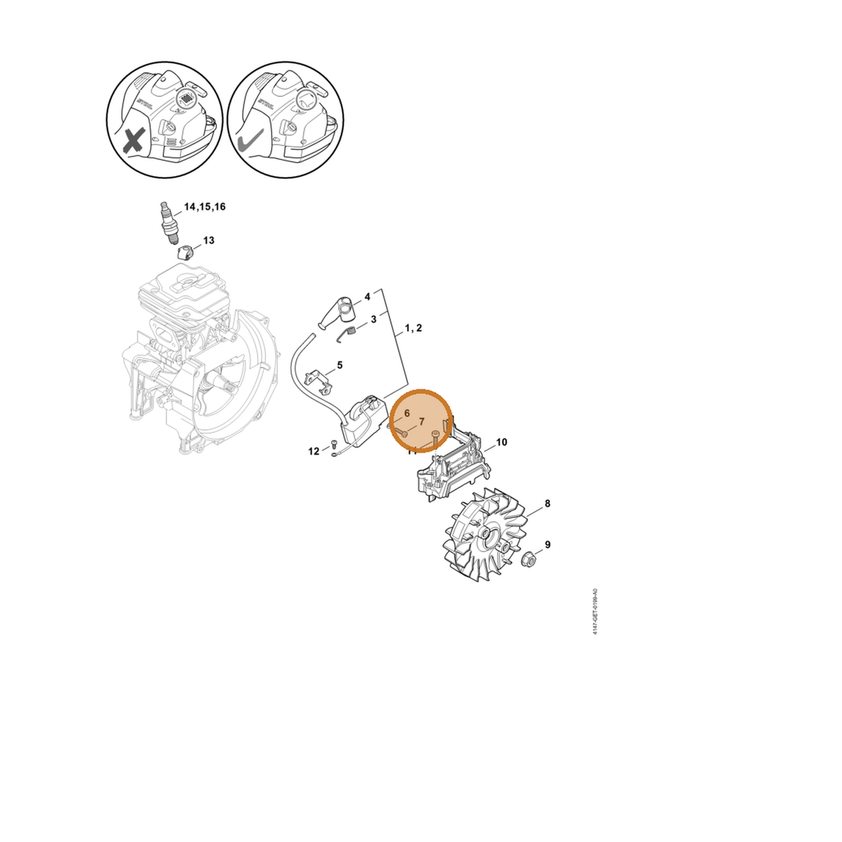 STIHL part 9075-478-3019 — IPL diagram snippet (6x zoom, amber highlight)