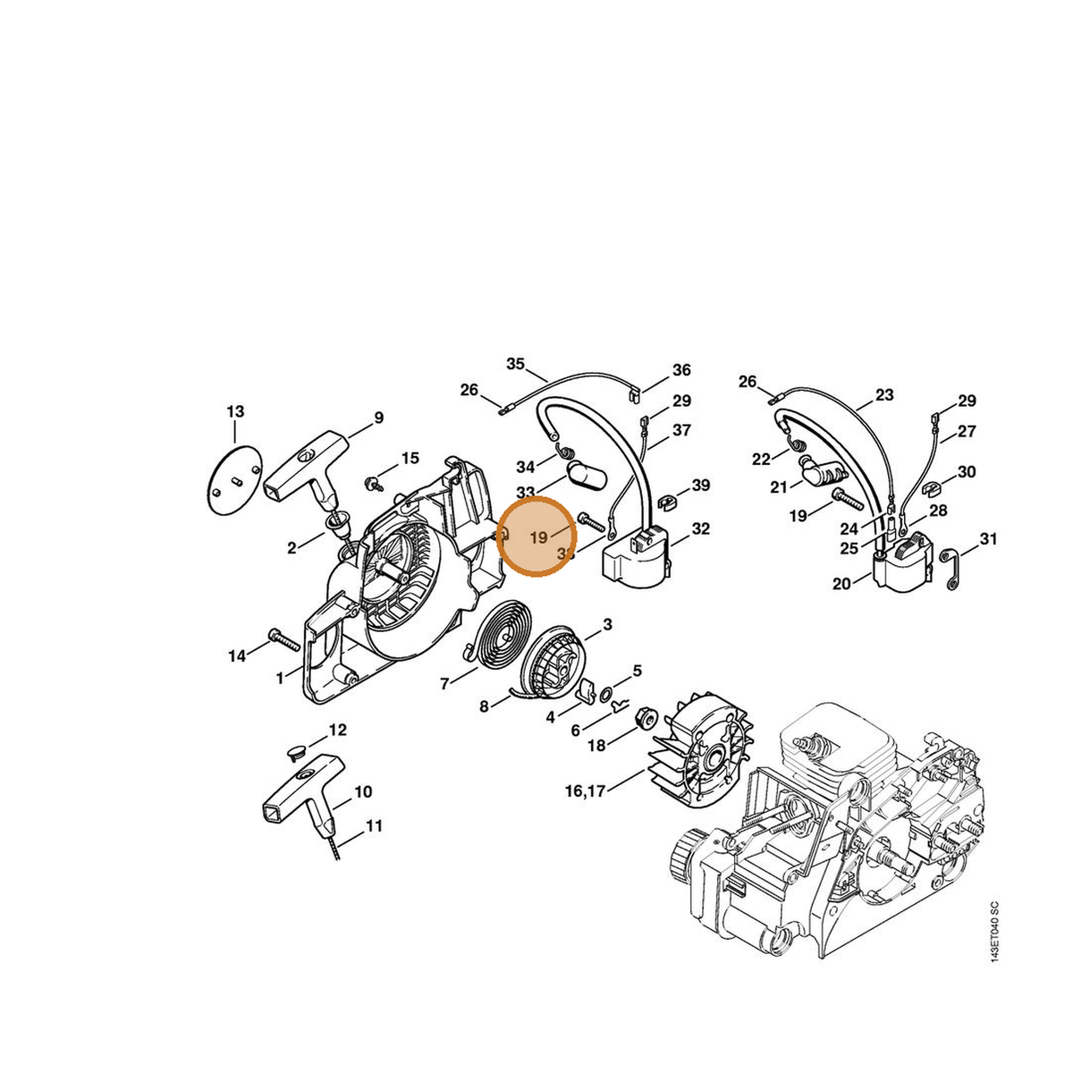 STIHL part 9075-478-3022 — IPL diagram snippet (6x zoom, amber highlight)