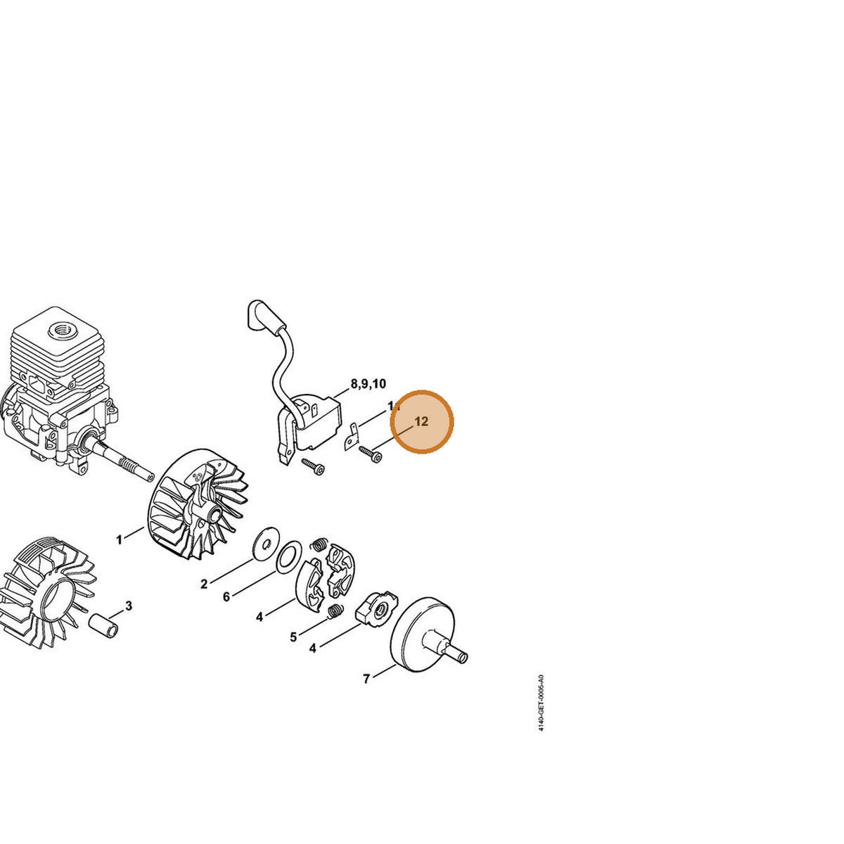 STIHL part 9075-478-3023 — IPL diagram snippet (6x zoom, amber highlight)