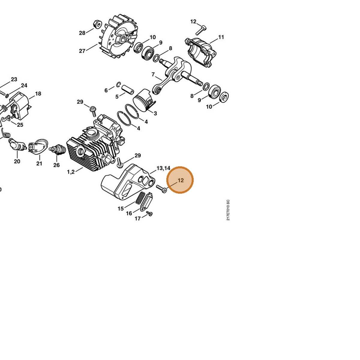 STIHL part 9075-478-4136 — IPL diagram snippet (6x zoom, amber highlight)