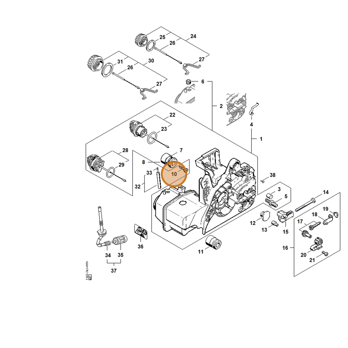 STIHL part 9075-478-4155 — IPL diagram snippet (6x zoom, amber highlight)