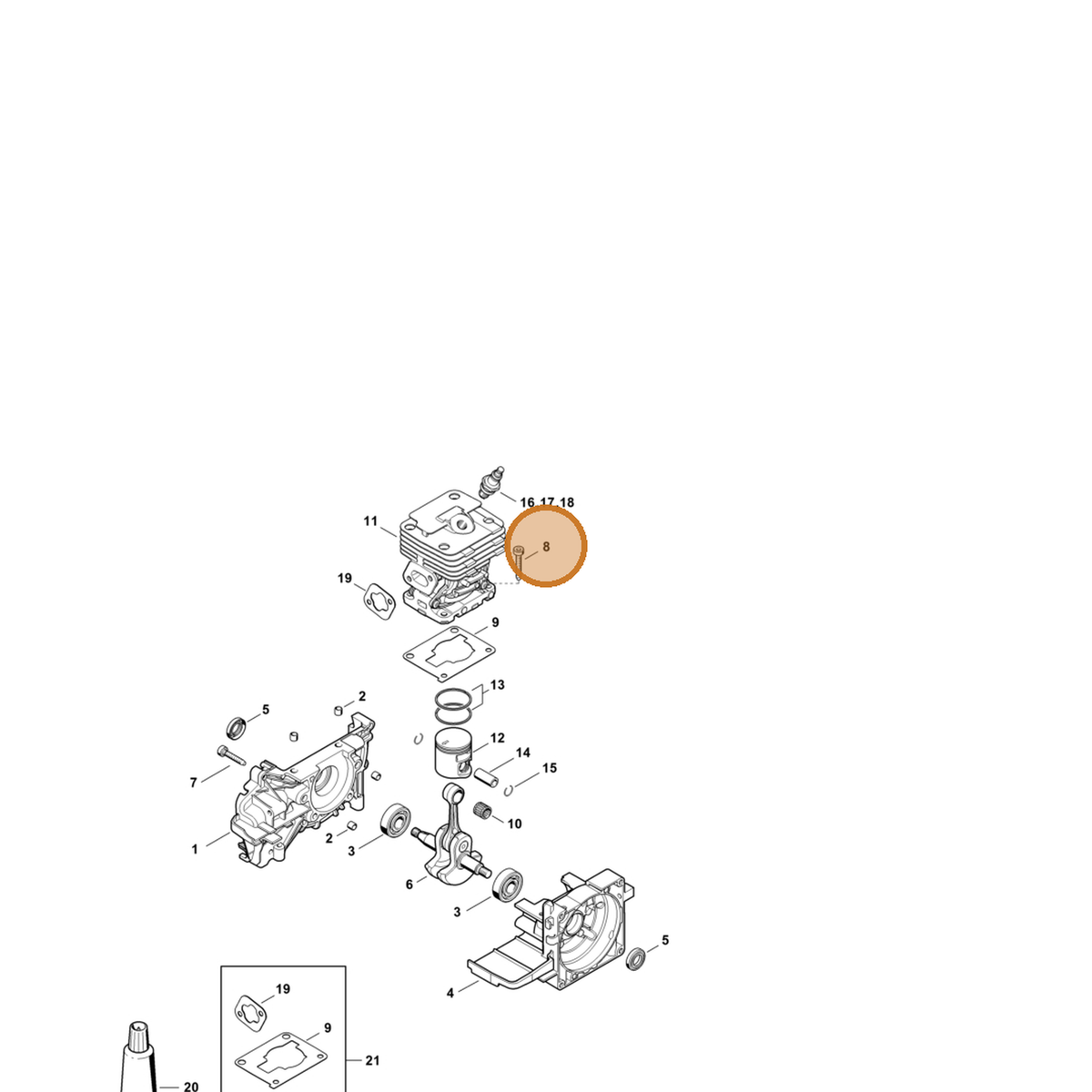 STIHL part 9075-478-4167 — IPL diagram snippet (6x zoom, amber highlight)