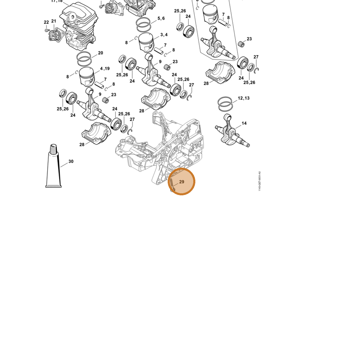 STIHL part 9075-478-4197 — IPL diagram snippet (6x zoom, amber highlight)