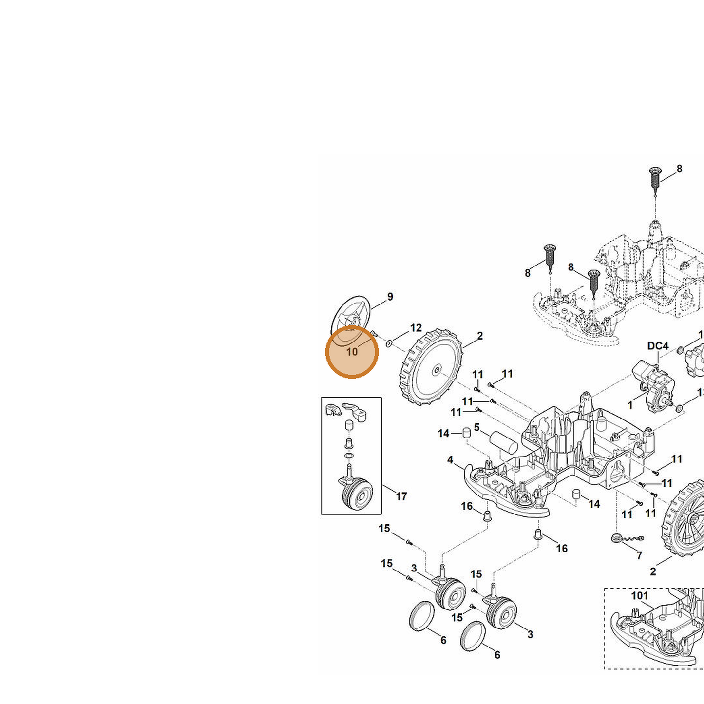 STIHL part 9075-478-4610 — IPL diagram snippet (6x zoom, amber highlight)