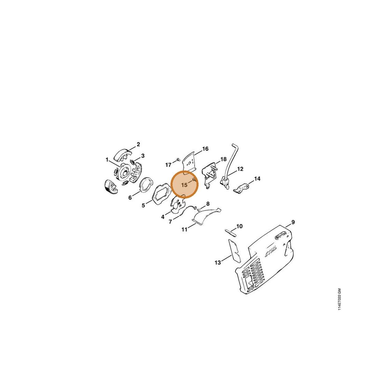 STIHL part 9079-319-0650 — IPL diagram snippet (6x zoom, amber highlight)