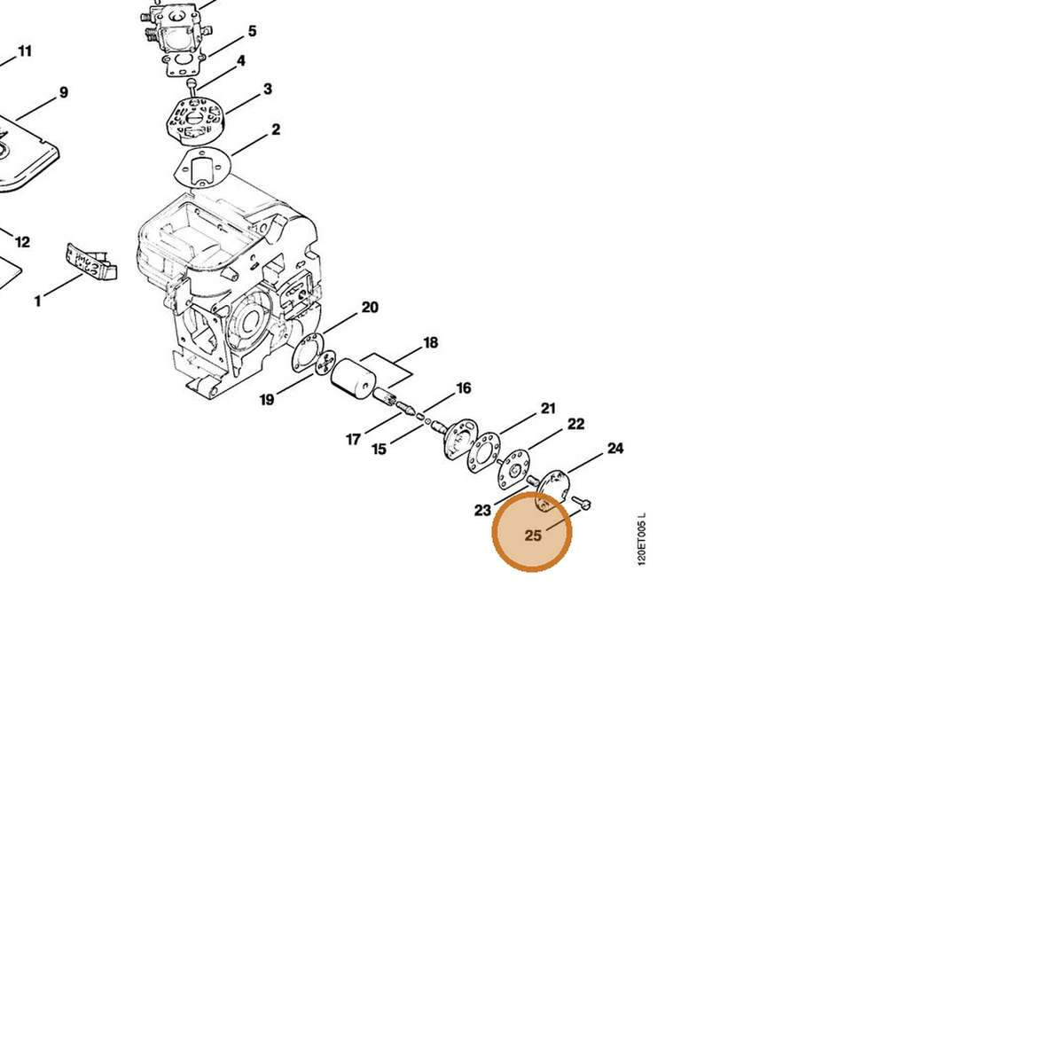 STIHL part 9079-319-0670 — IPL diagram snippet (6x zoom, amber highlight)