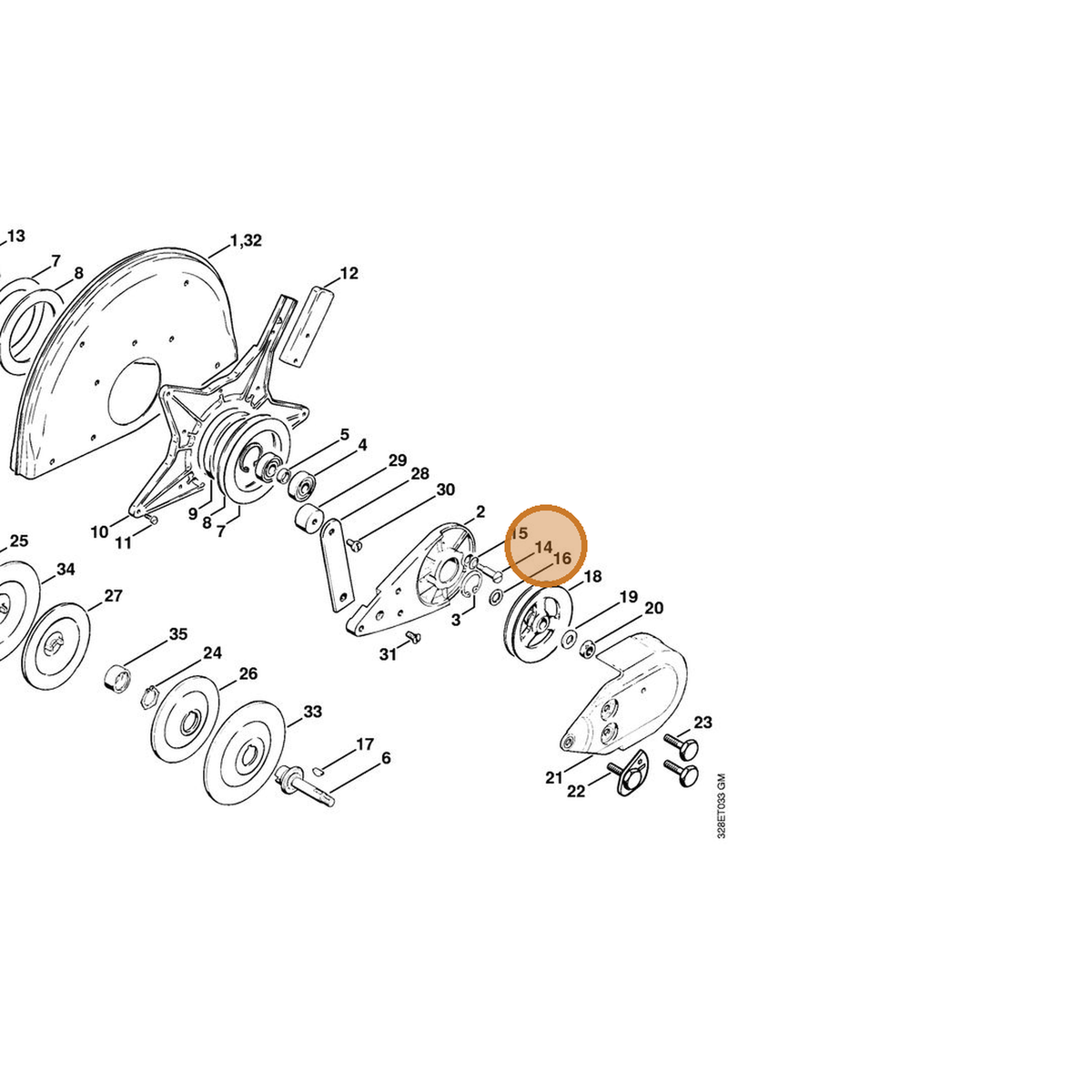 STIHL part 9086-216-1320 — IPL diagram snippet (6x zoom, amber highlight)