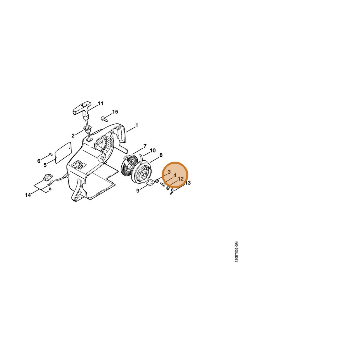STIHL part 9099-021-0820 — IPL diagram snippet (6x zoom, amber highlight)