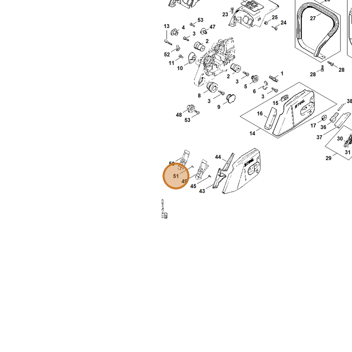 STIHL part 9099-021-1760 — IPL diagram snippet (6x zoom, amber highlight)