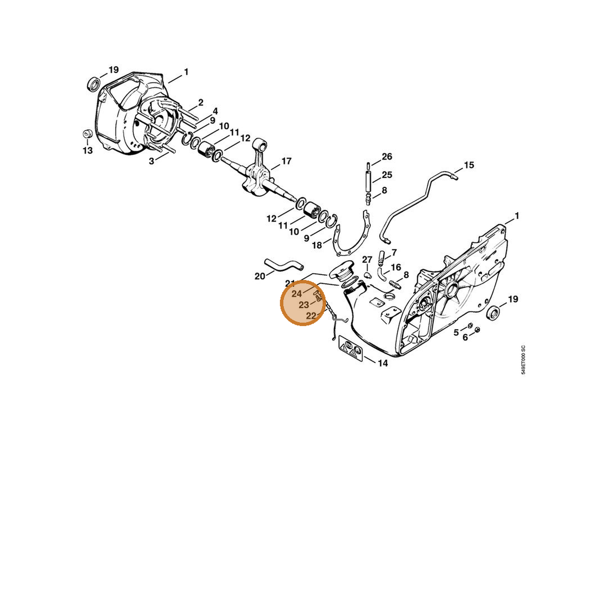 STIHL part 9099-021-2360 — IPL diagram snippet (6x zoom, amber highlight)