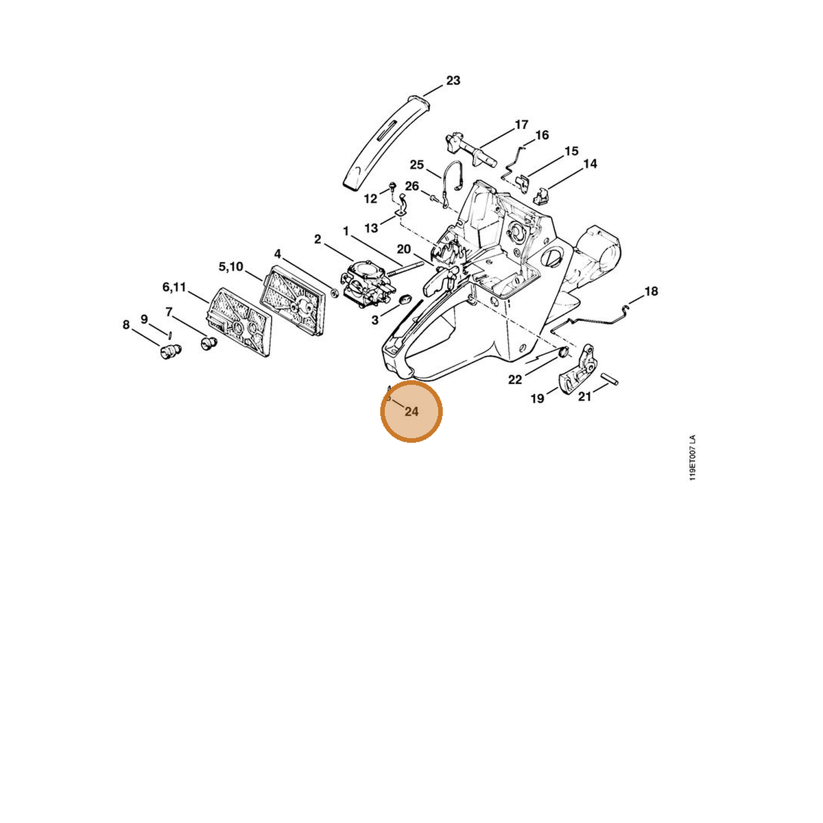 STIHL part 9099-021-2810 — IPL diagram snippet (6x zoom, amber highlight)