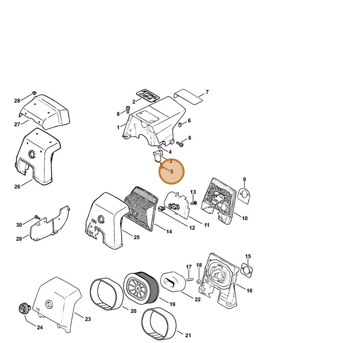 STIHL part 9099-021-3760 — IPL diagram snippet (6x zoom, amber highlight)