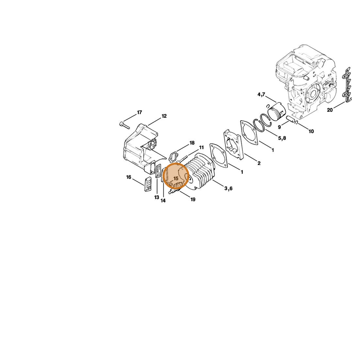 STIHL part 9099-374-2770 — IPL diagram snippet (6x zoom, amber highlight)