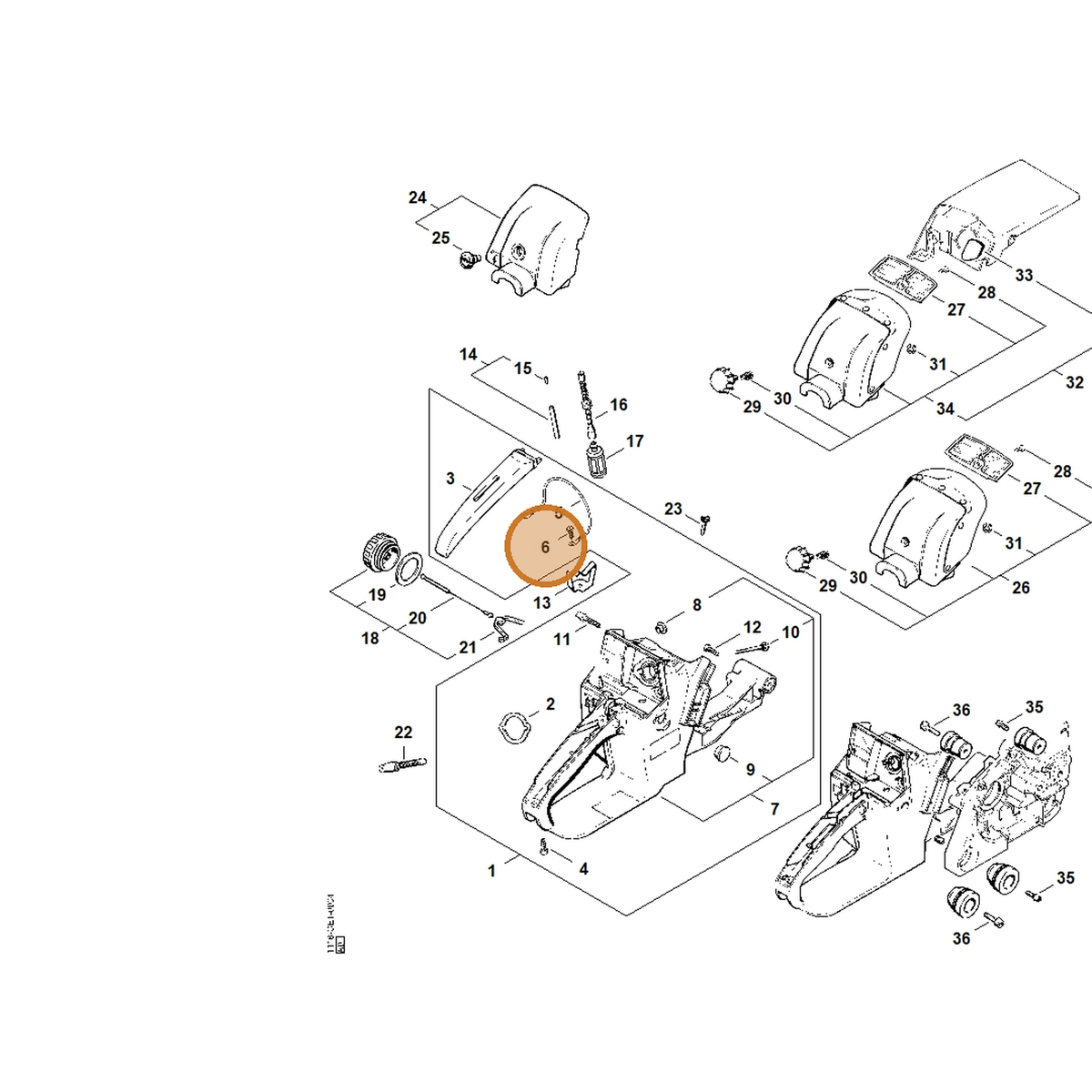 STIHL part 9100-021-0810 — IPL diagram snippet (6x zoom, amber highlight)