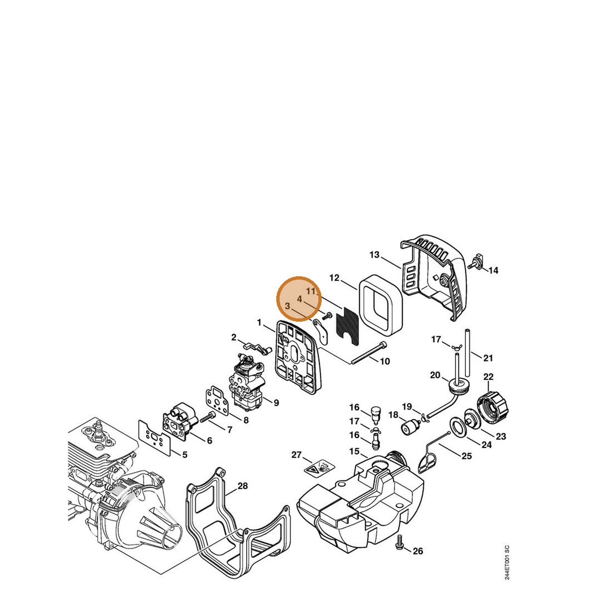 STIHL part 9100-021-0830 — IPL diagram snippet (6x zoom, amber highlight)