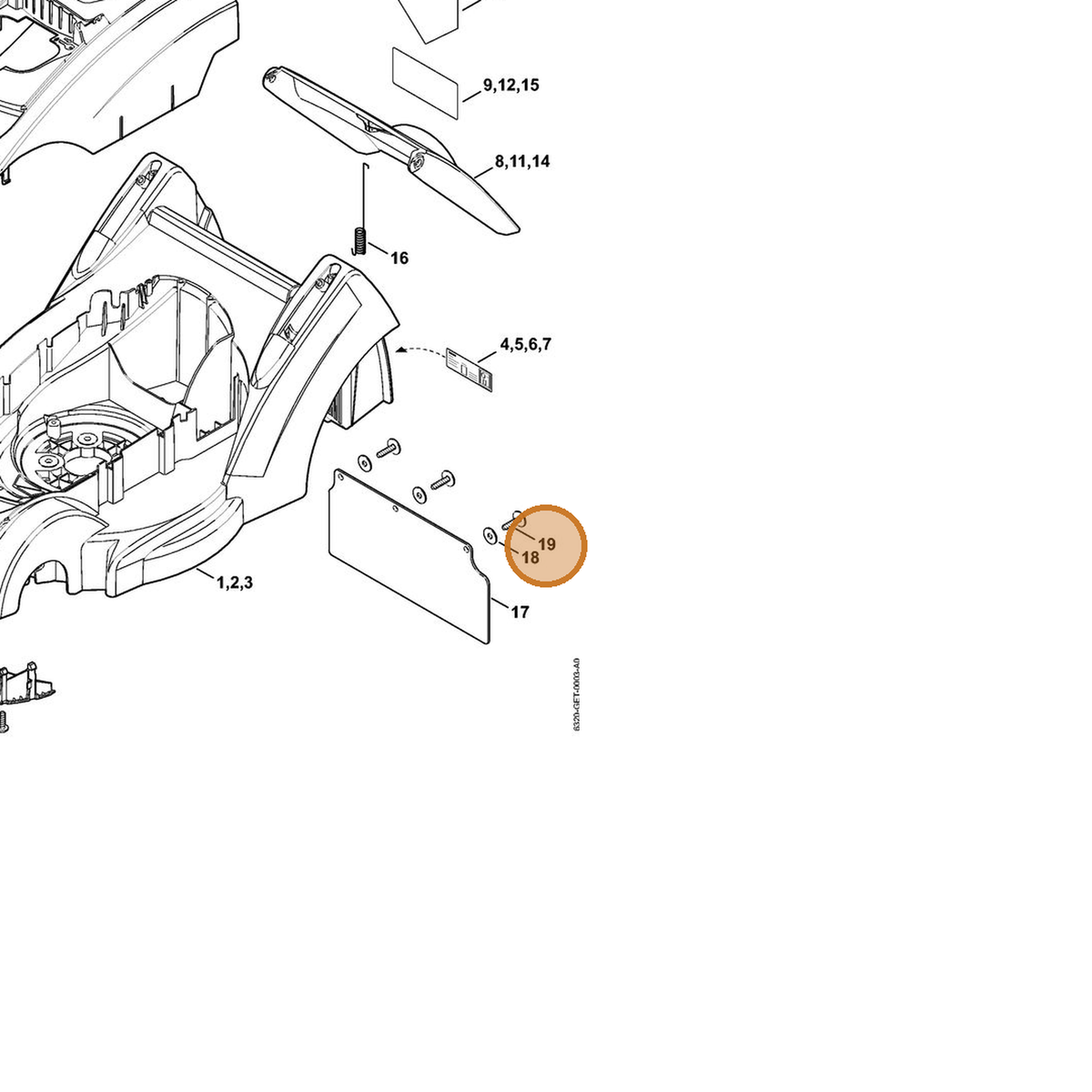 STIHL part 9102-090-3781 — IPL diagram snippet (6x zoom, amber highlight)