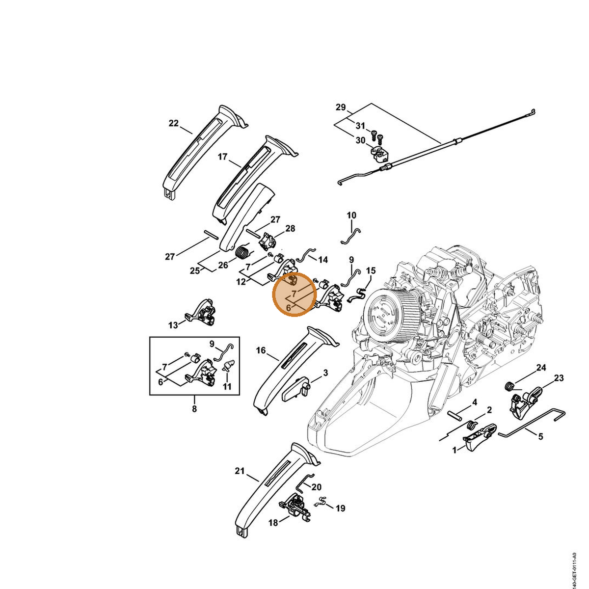 STIHL part 9104-003-0410 — IPL diagram snippet (6x zoom, amber highlight)