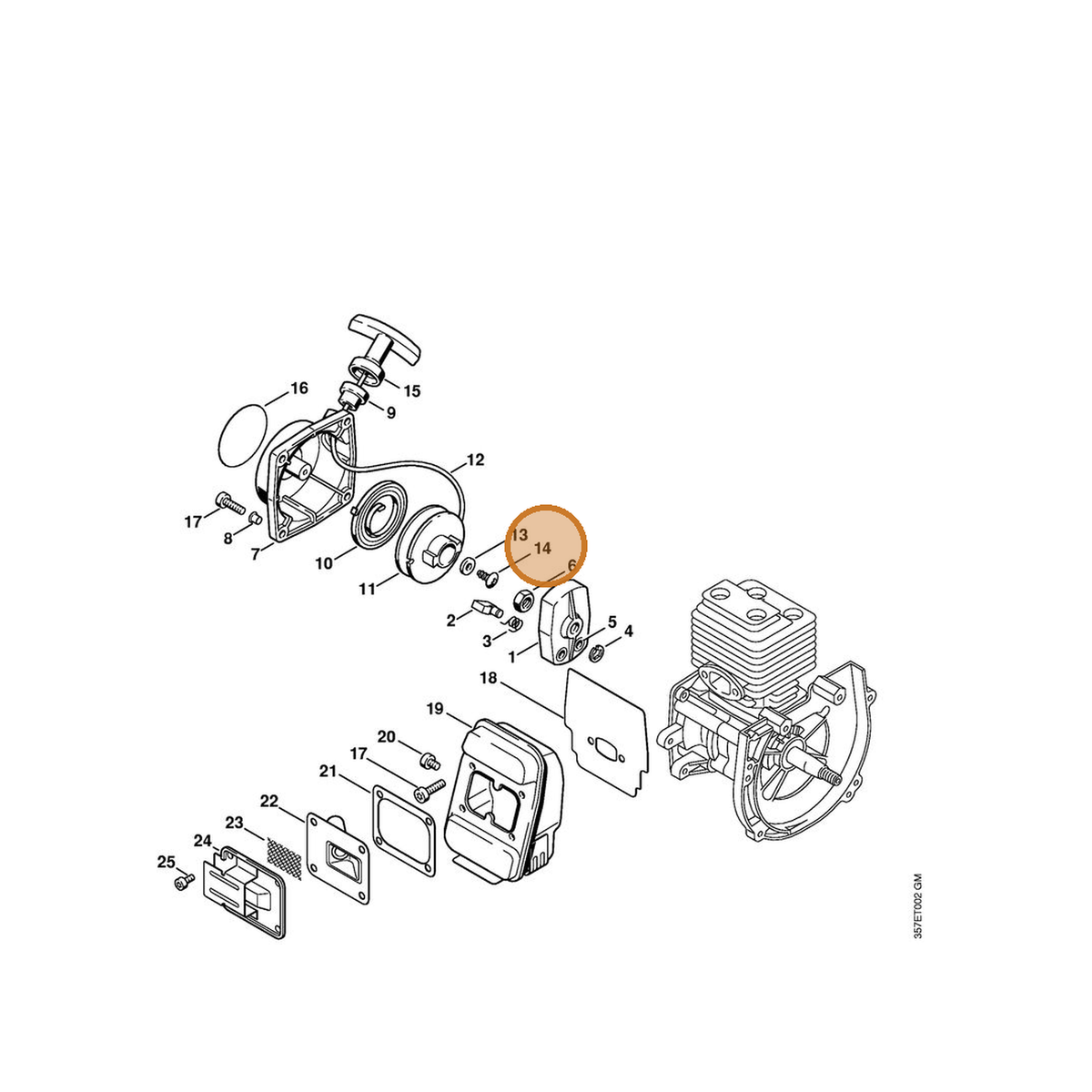 STIHL part 9104-003-0960 — IPL diagram snippet (6x zoom, amber highlight)