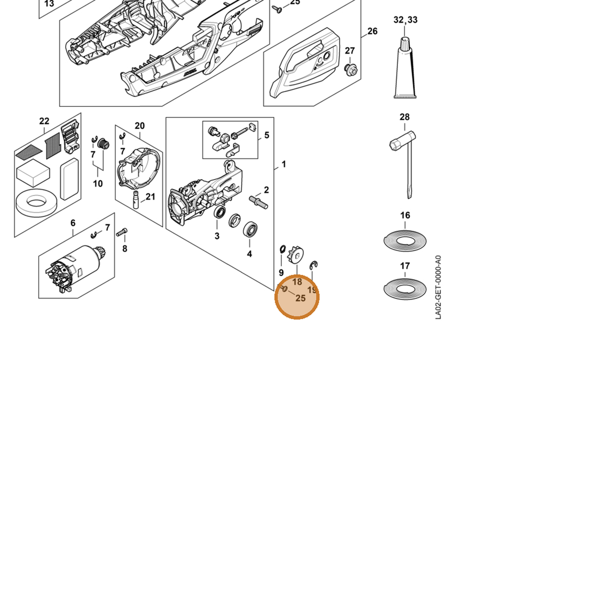 STIHL part 9104-003-8729 — IPL diagram snippet (6x zoom, amber highlight)