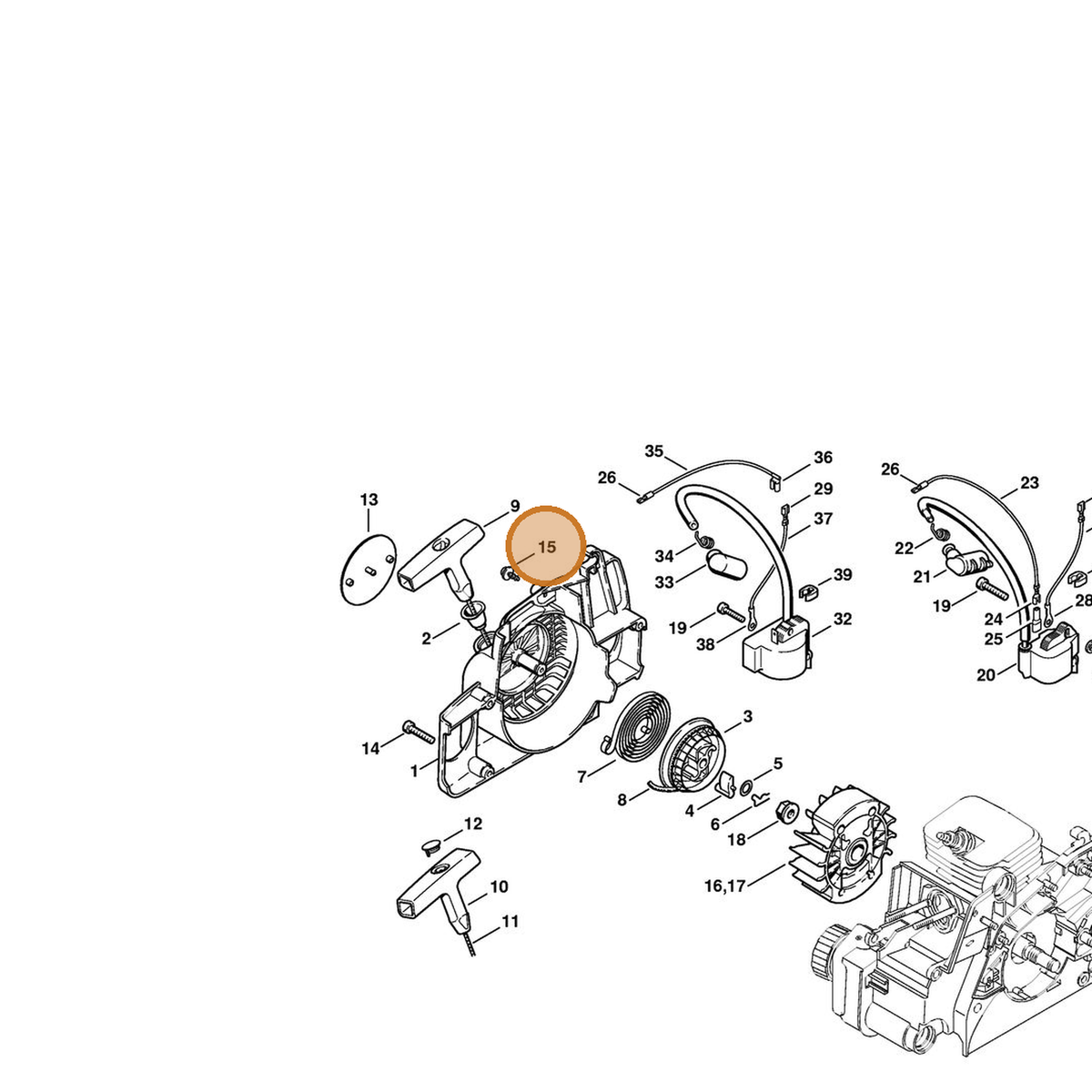 STIHL part 9104-003-8733 — IPL diagram snippet (6x zoom, amber highlight)