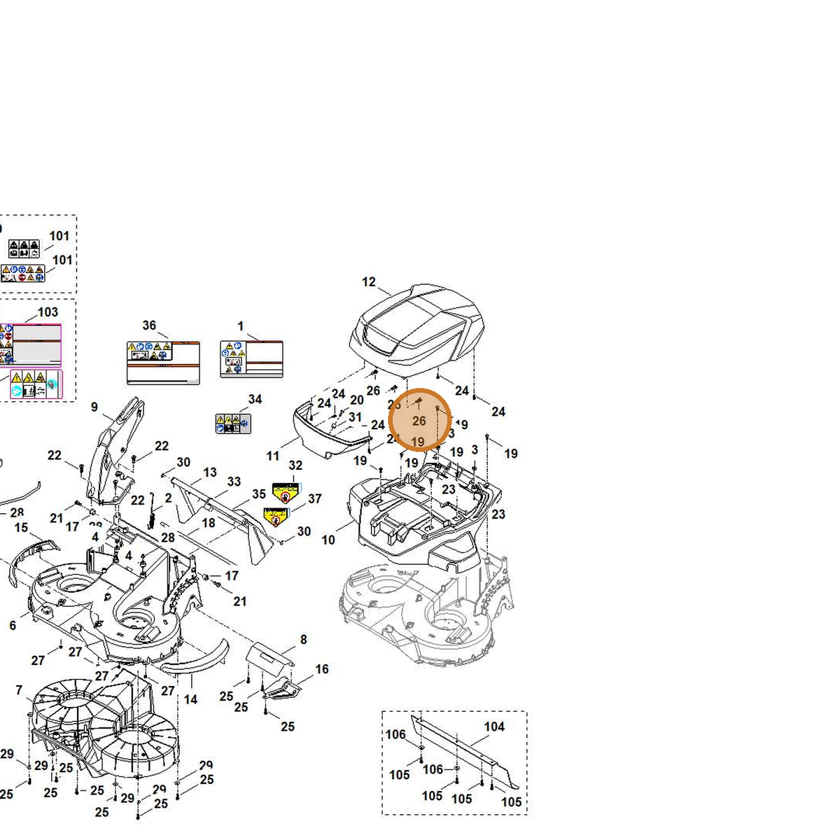 STIHL part 9104-007-9975 — IPL diagram snippet (6x zoom, amber highlight)