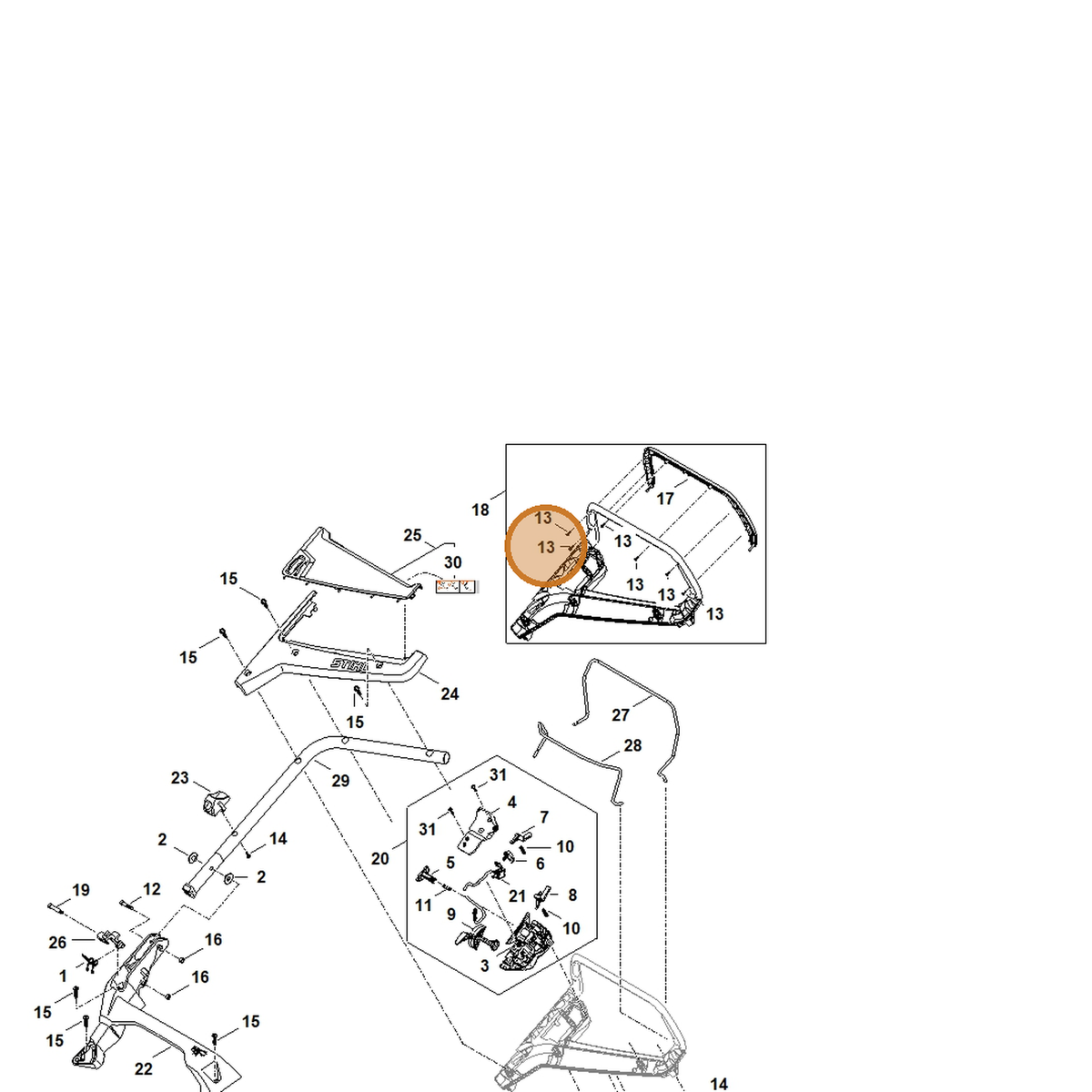 STIHL part 9104-020-0660 — IPL diagram snippet (6x zoom, amber highlight)
