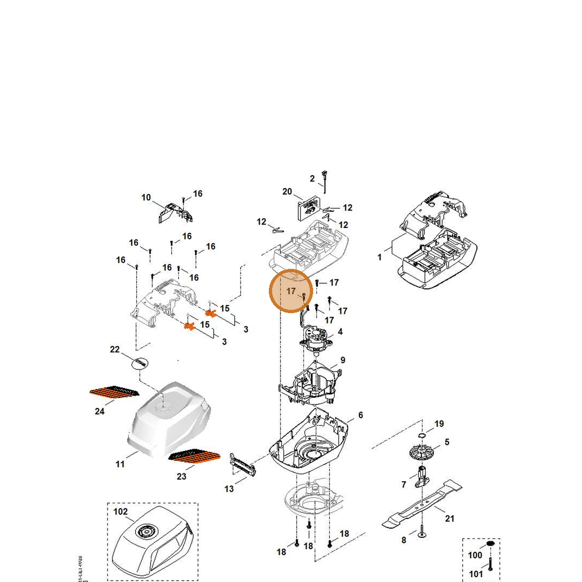 STIHL part 9104-020-6030 — IPL diagram snippet (6x zoom, amber highlight)