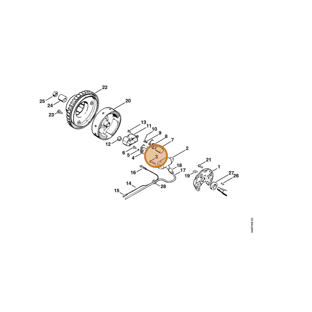 STIHL part 9110-313-0700 — IPL diagram snippet (6x zoom, amber highlight)