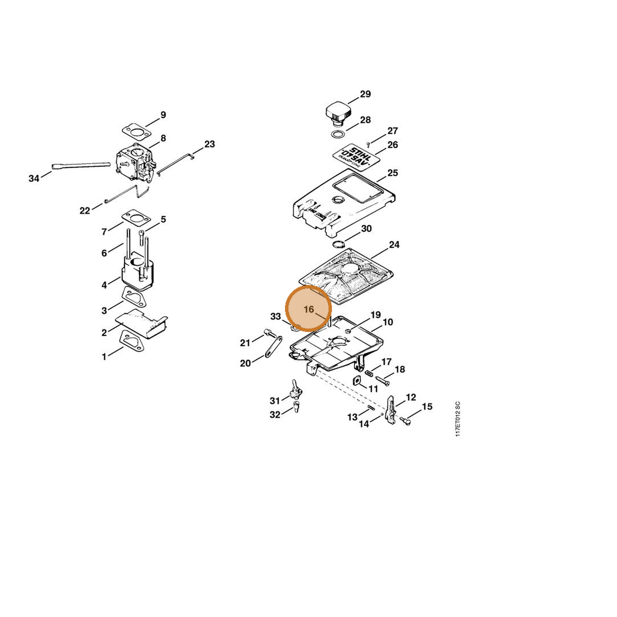STIHL part 9121-319-1030 — IPL diagram snippet (6x zoom, amber highlight)