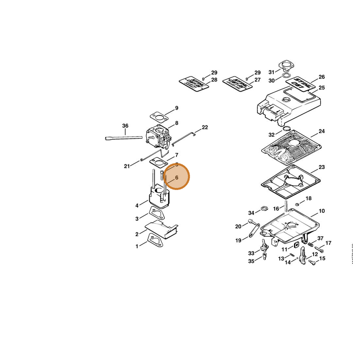STIHL part 9121-319-1120 — IPL diagram snippet (6x zoom, amber highlight)