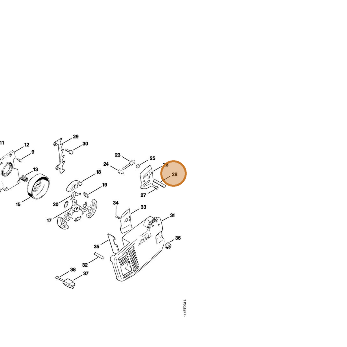 STIHL part 9121-319-1830 — IPL diagram snippet (6x zoom, amber highlight)