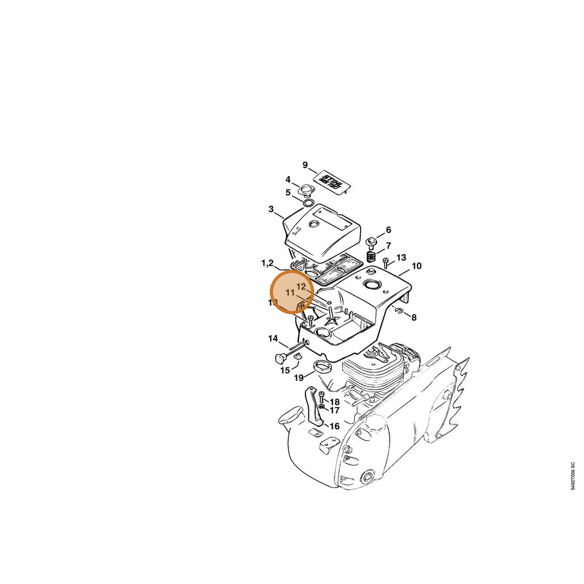 STIHL part 9121-347-1090 — IPL diagram snippet (6x zoom, amber highlight)