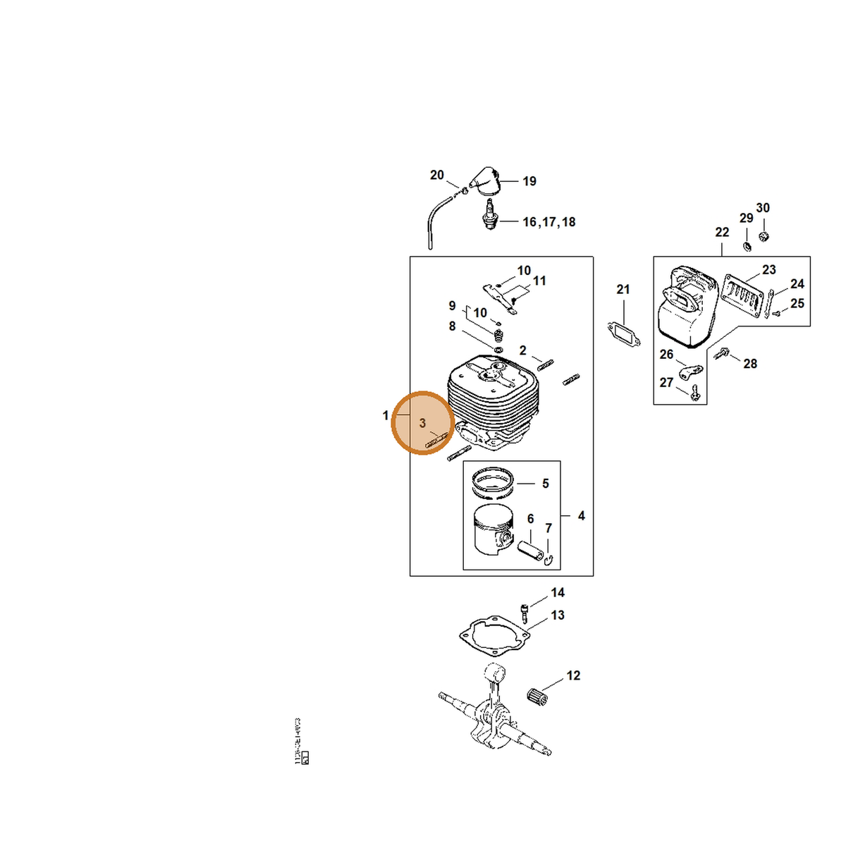 STIHL part 9121-347-1380 — IPL diagram snippet (6x zoom, amber highlight)