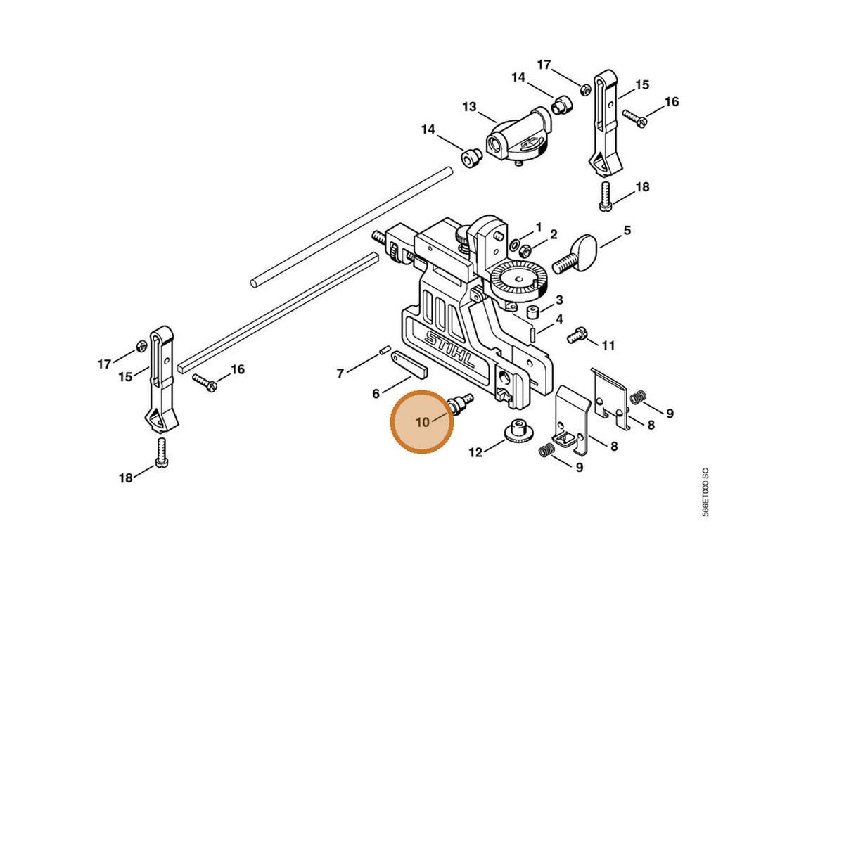 STIHL part 9165-021-0950 — IPL diagram snippet (6x zoom, amber highlight)