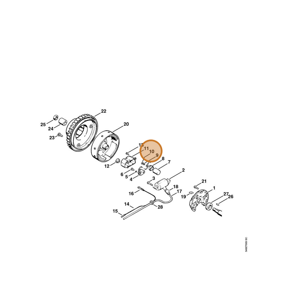 STIHL part 9210-260-0400 — IPL diagram snippet (6x zoom, amber highlight)