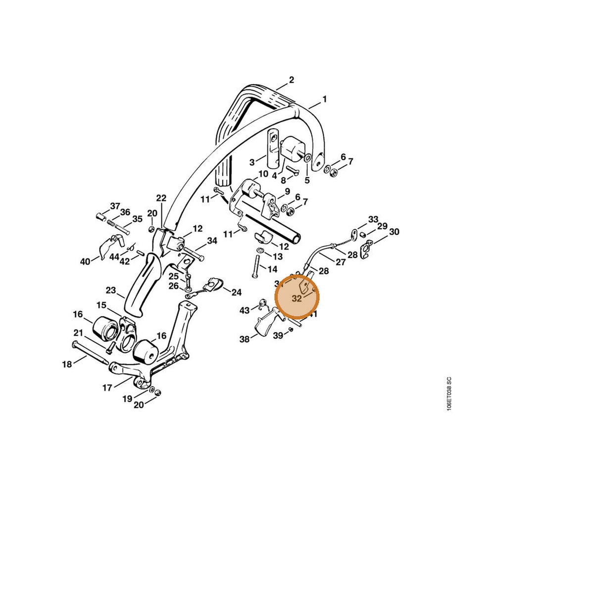 STIHL part 9210-260-0600 — IPL diagram snippet (6x zoom, amber highlight)