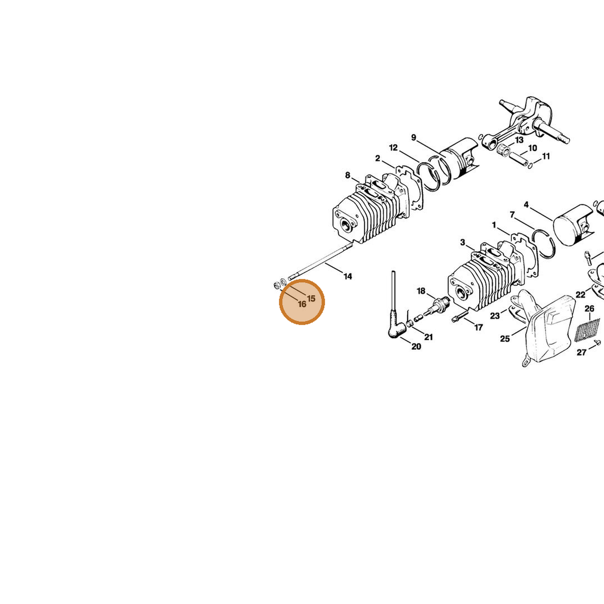 STIHL part 9210-261-0700 — IPL diagram snippet (6x zoom, amber highlight)