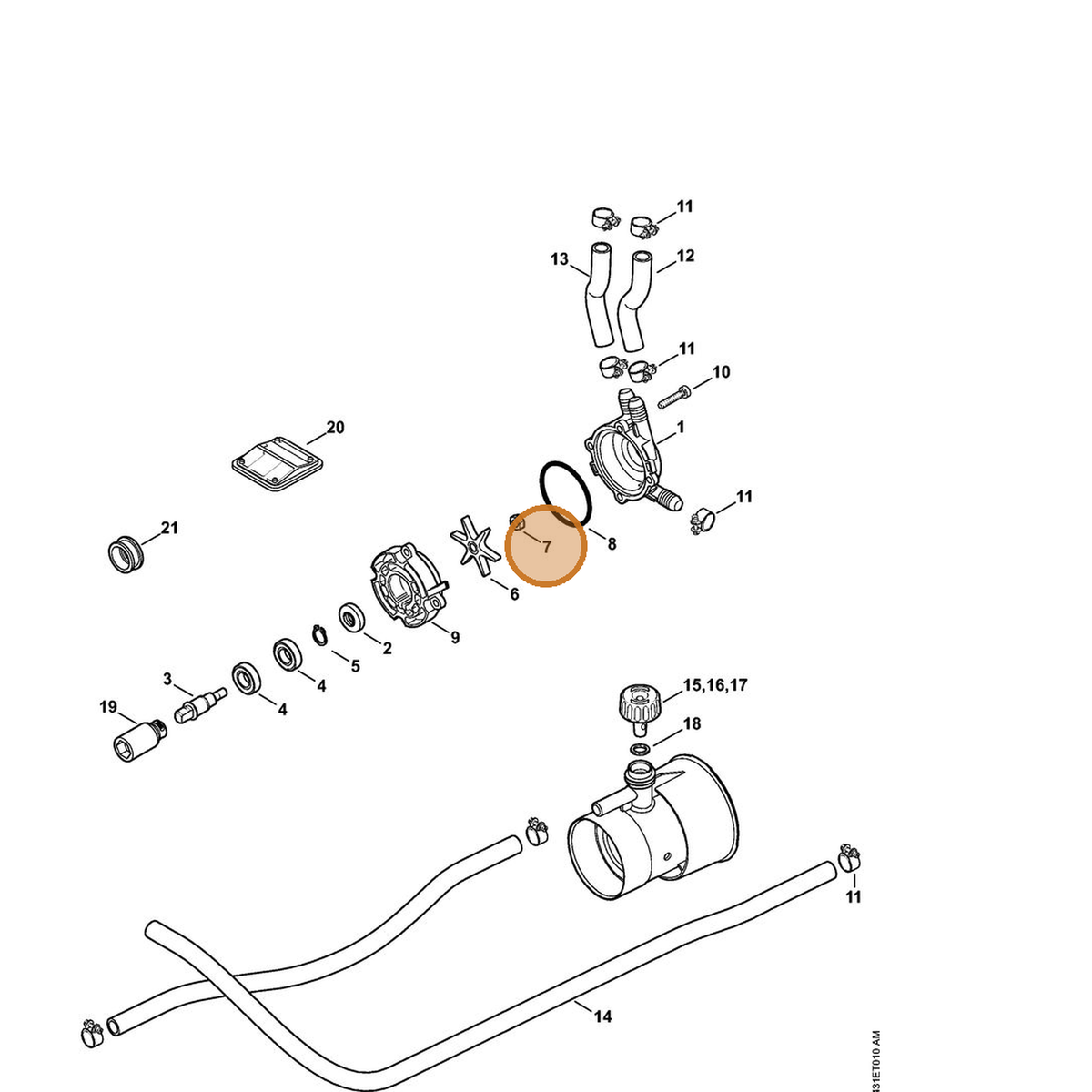 STIHL part 9210-421-0900 — IPL diagram snippet (6x zoom, amber highlight)