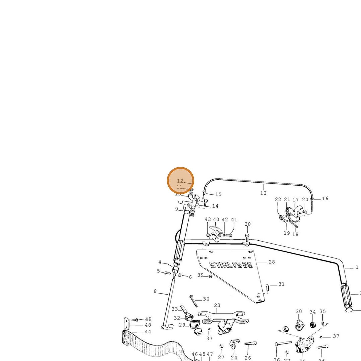 STIHL part 9214-320-0600 — IPL diagram snippet (6x zoom, amber highlight)