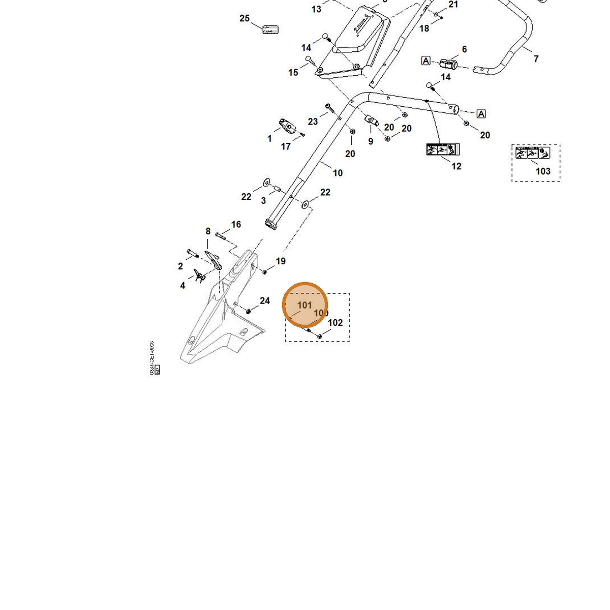 STIHL part 9214-320-1105 — IPL diagram snippet (6x zoom, amber highlight)