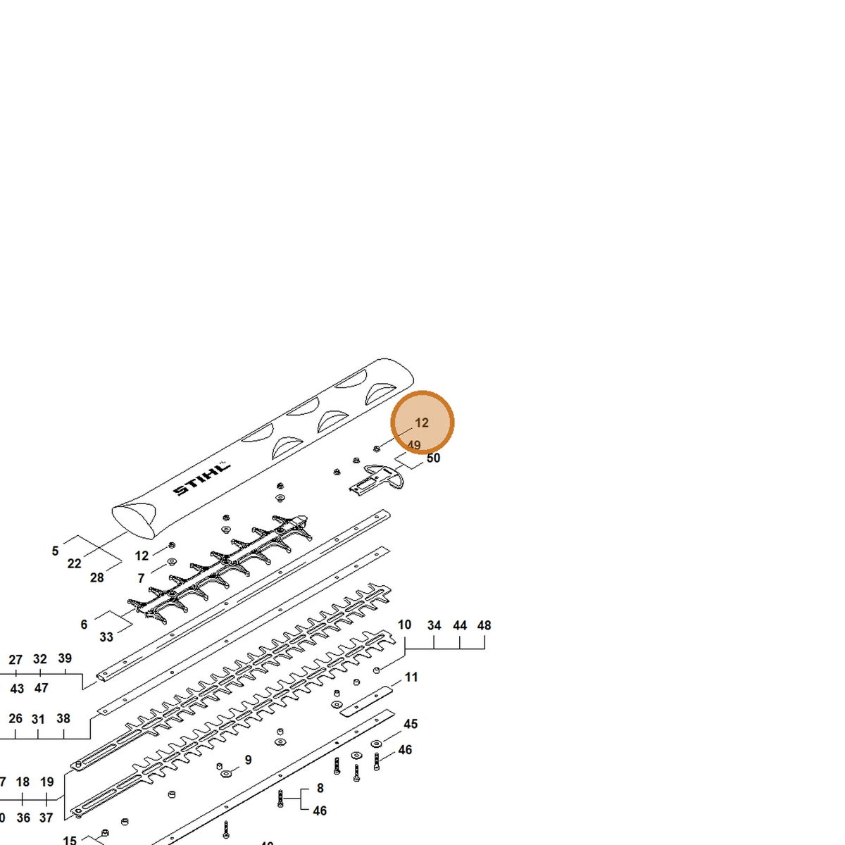 STIHL part 9216-263-0710 — IPL diagram snippet (6x zoom, amber highlight)