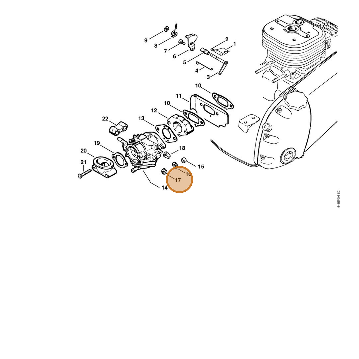STIHL part 9220-260-0900 — IPL diagram snippet (6x zoom, amber highlight)