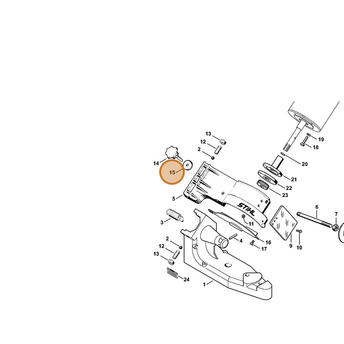 STIHL part 9228-216-1100 — IPL diagram snippet (6x zoom, amber highlight)