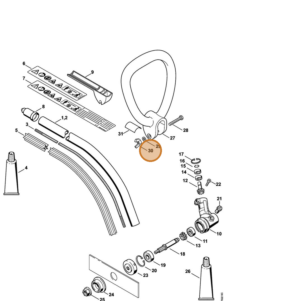 STIHL part 9245-003-0900 — IPL diagram snippet (6x zoom, amber highlight)
