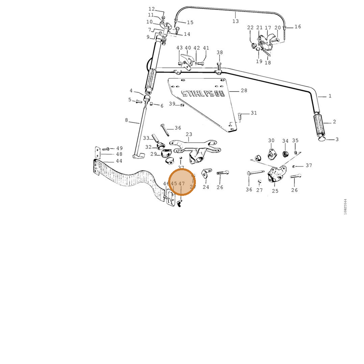 STIHL part 9247-808-0900 — IPL diagram snippet (6x zoom, amber highlight)