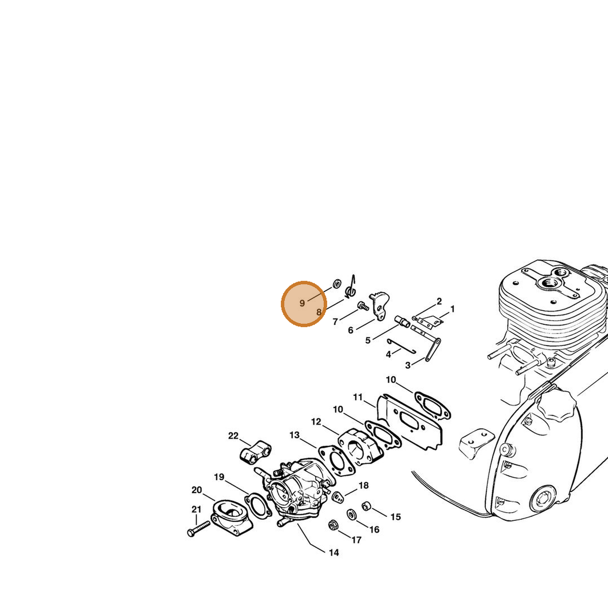 STIHL part 9291-021-0120 — IPL diagram snippet (6x zoom, amber highlight)
