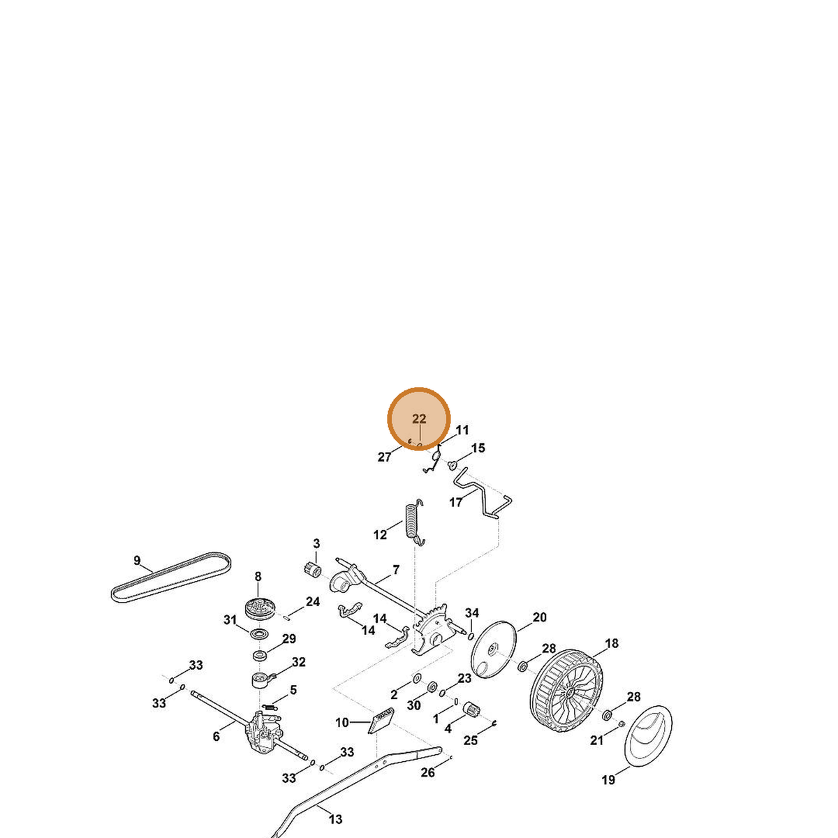 STIHL part 9291-021-0160 — IPL diagram snippet (6x zoom, amber highlight)